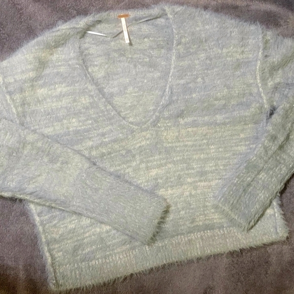 ✓XS }Free People{ *Serendipity* Oversized V-neck in Storm Combo ~Like NEW - Picture 7 of 8